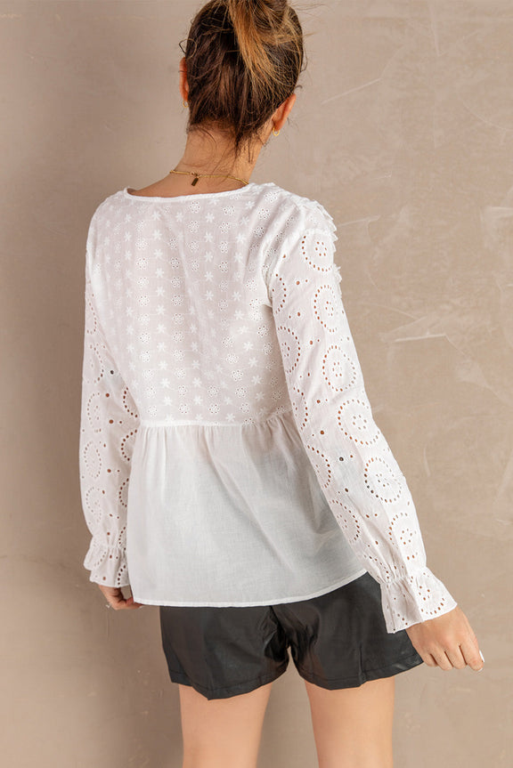 Boho White Hollow Out Blouse