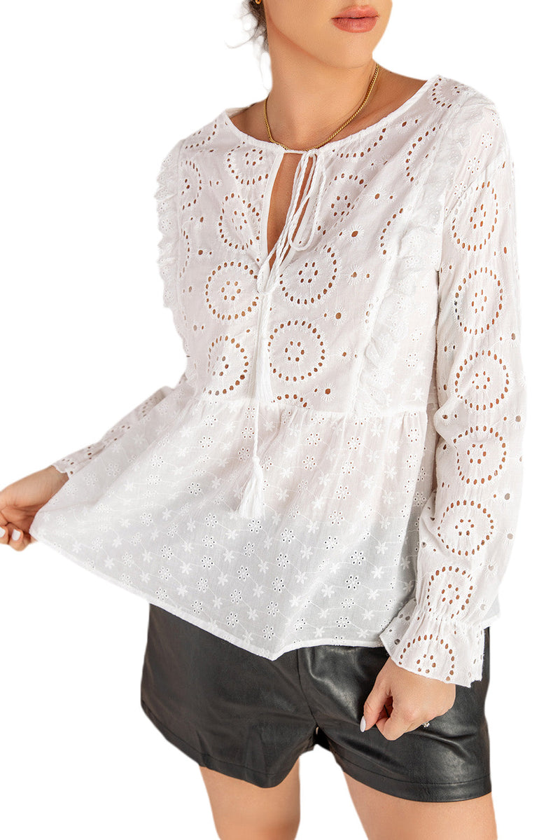 Boho White Hollow Out Blouse