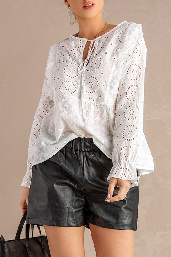 Boho White Hollow Out Blouse