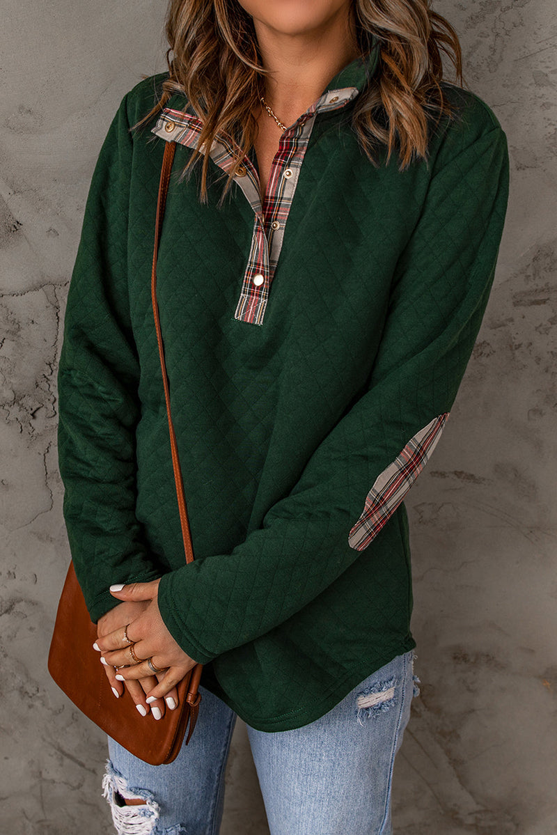 Geometric Texture Plaid Trim Sweatshirt