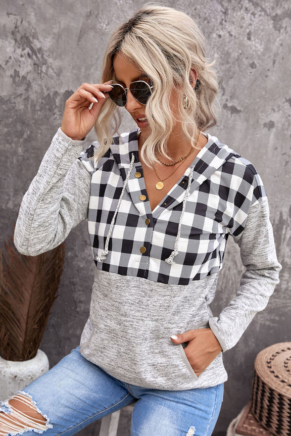 Black Plaid Gray Hoodie