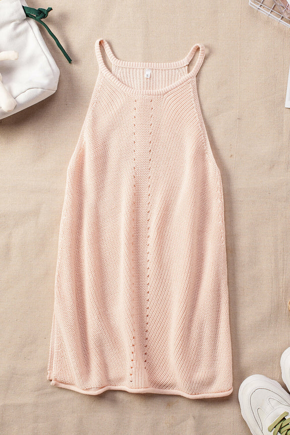 Summer Apricot Keyhole Knit Tank Top