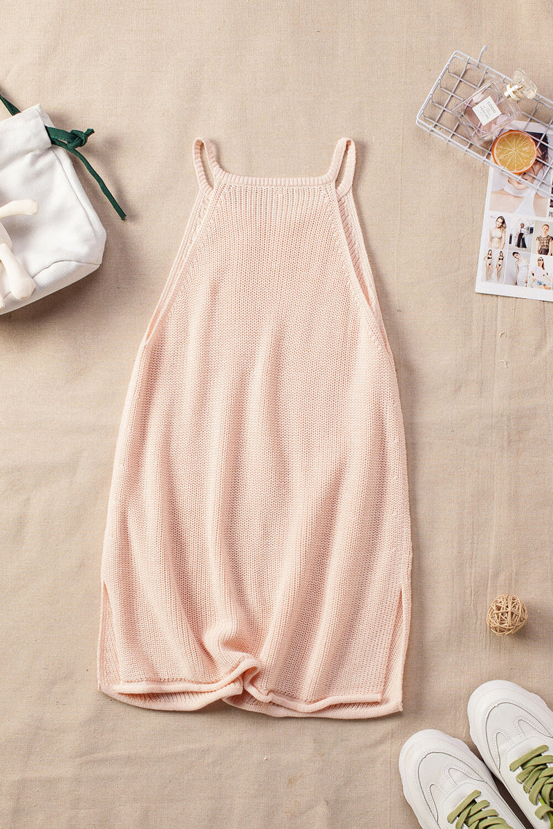 Summer Apricot Keyhole Knit Tank Top