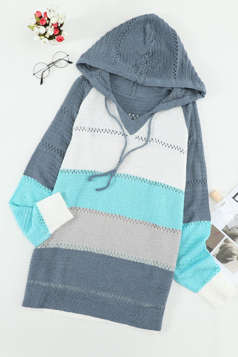 Womens Casual Sky Blue Beach Bonfire Knitted Hoodie