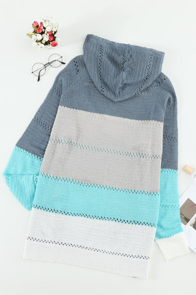 Womens Casual Sky Blue Beach Bonfire Knitted Hoodie