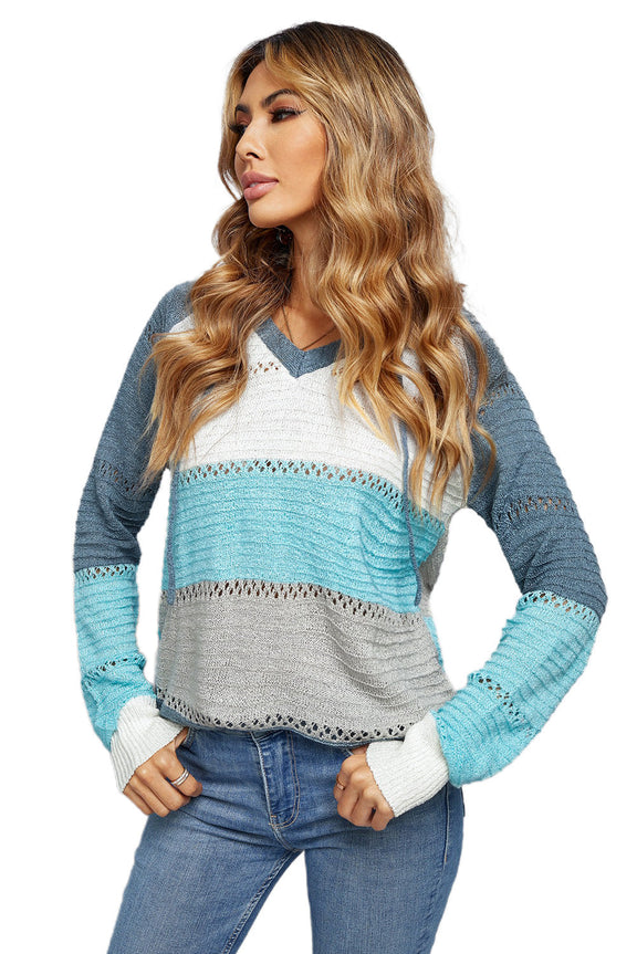 Womens Casual Sky Blue Beach Bonfire Knitted Hoodie