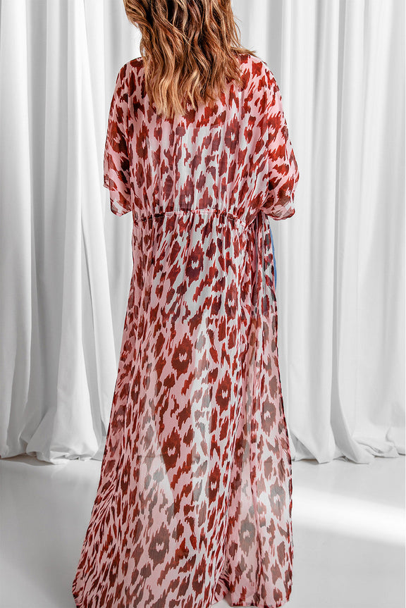 Pink Animal Print Maxi Kimono