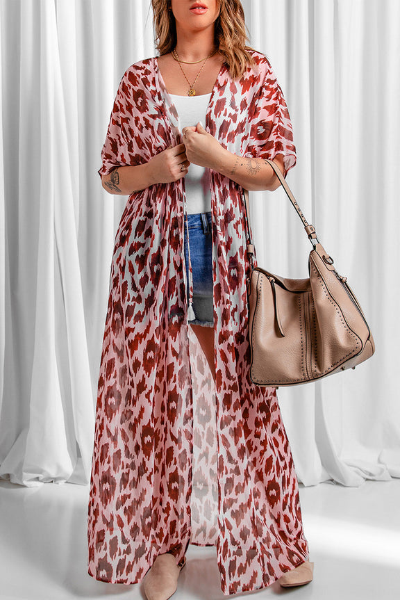 Pink Animal Print Maxi Kimono