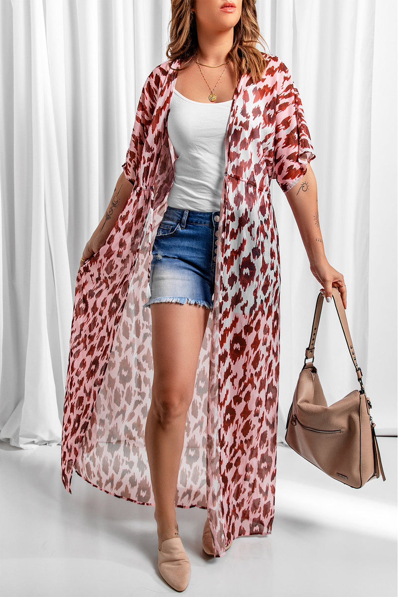 Pink Animal Print Maxi Kimono