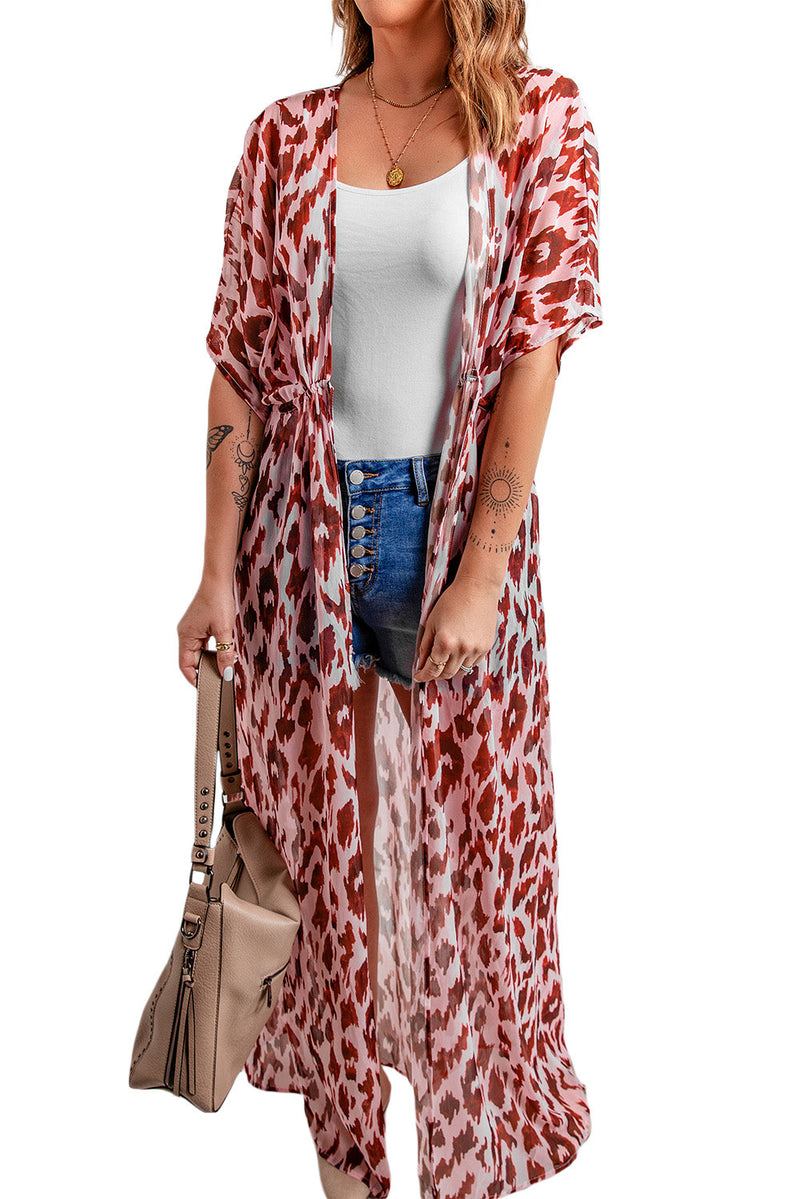 Pink Animal Print Maxi Kimono