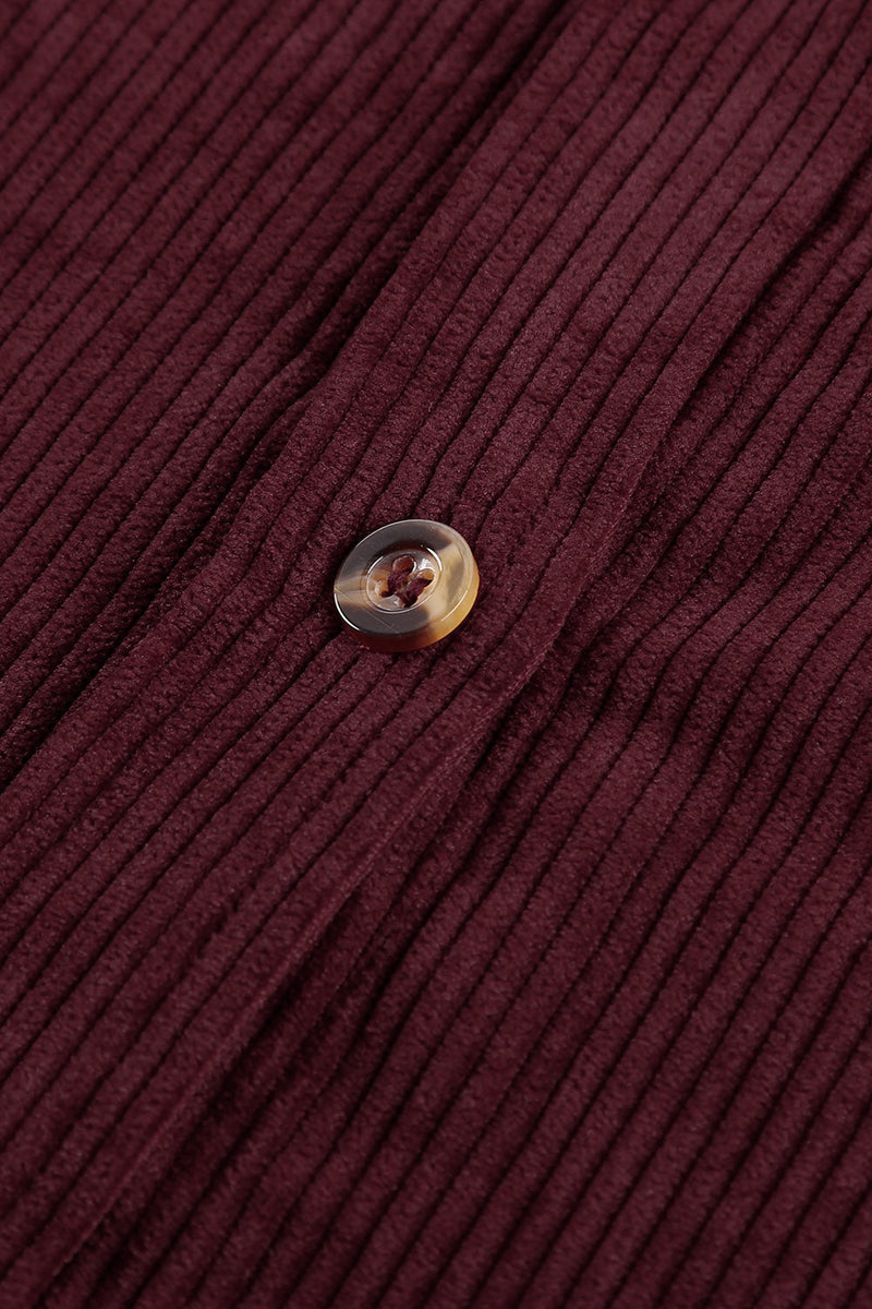 Women's Wine Red Corduroy Button Pocket Shirt