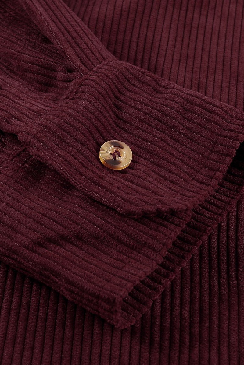 Women's Wine Red Corduroy Button Pocket Shirt