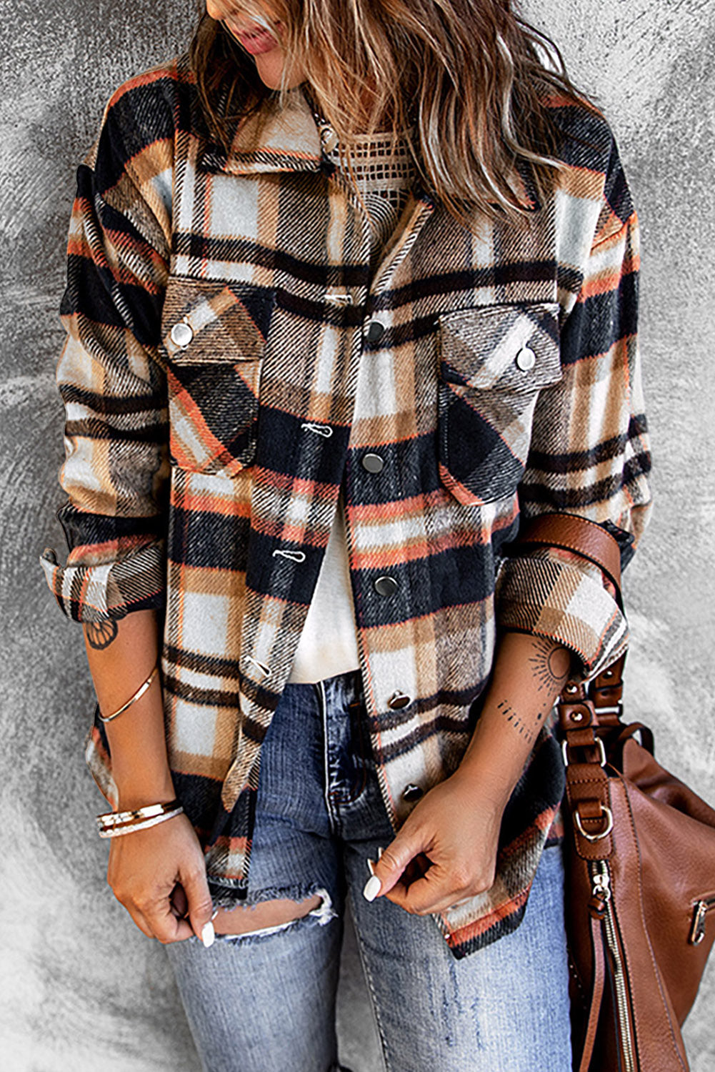 Blue Geometric Plaid Shacket