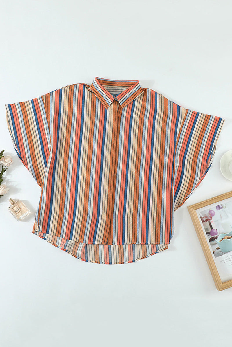 Orange Multi-color Striped Short Sleeve Shirt