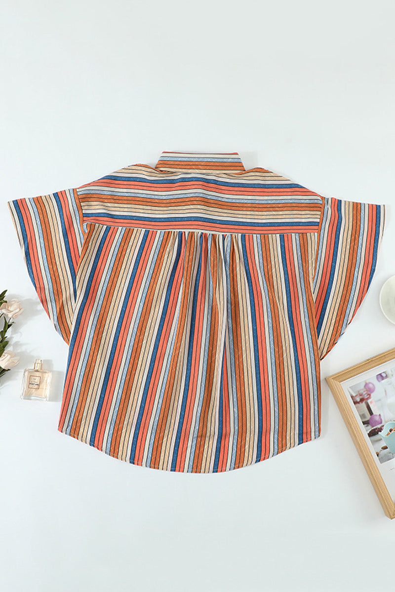 Orange Multi-color Striped Short Sleeve Shirt