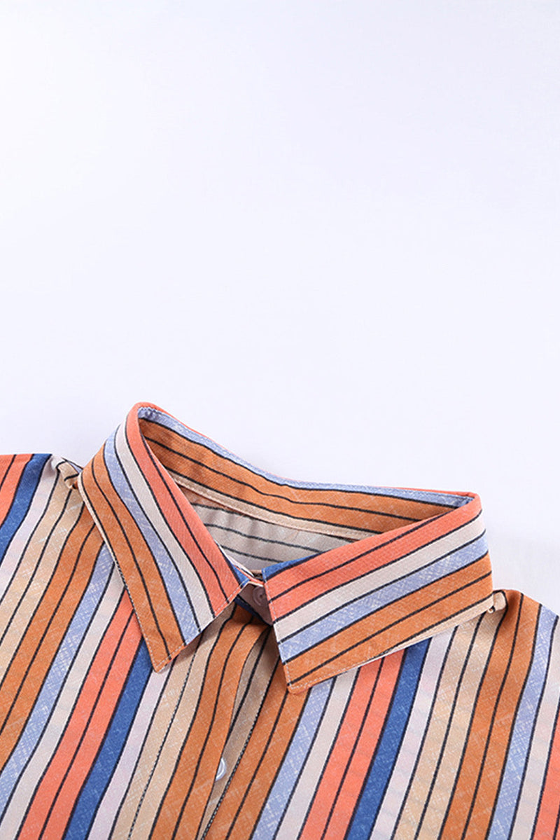 Orange Multi-color Striped Short Sleeve Shirt