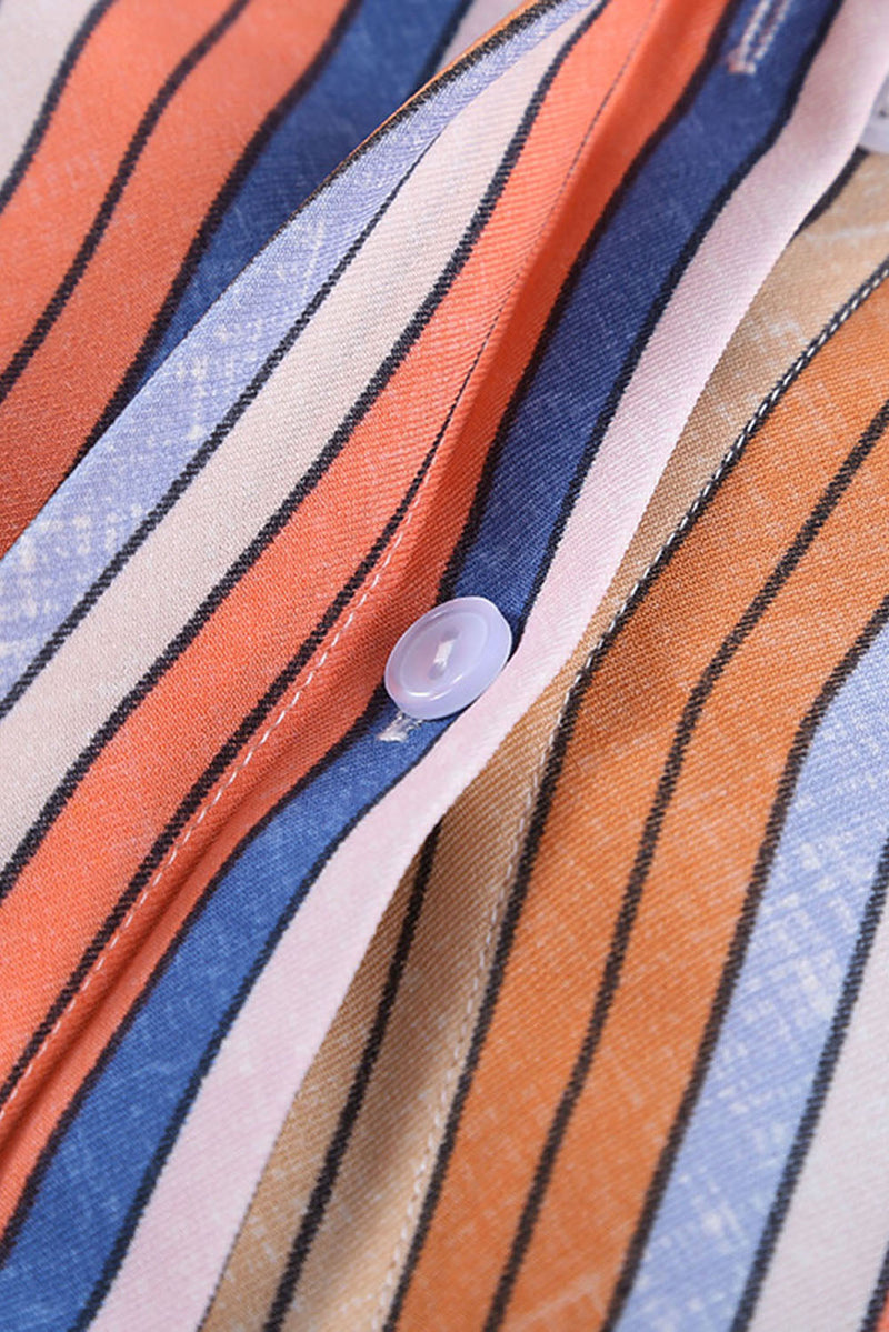 Orange Multi-color Striped Short Sleeve Shirt