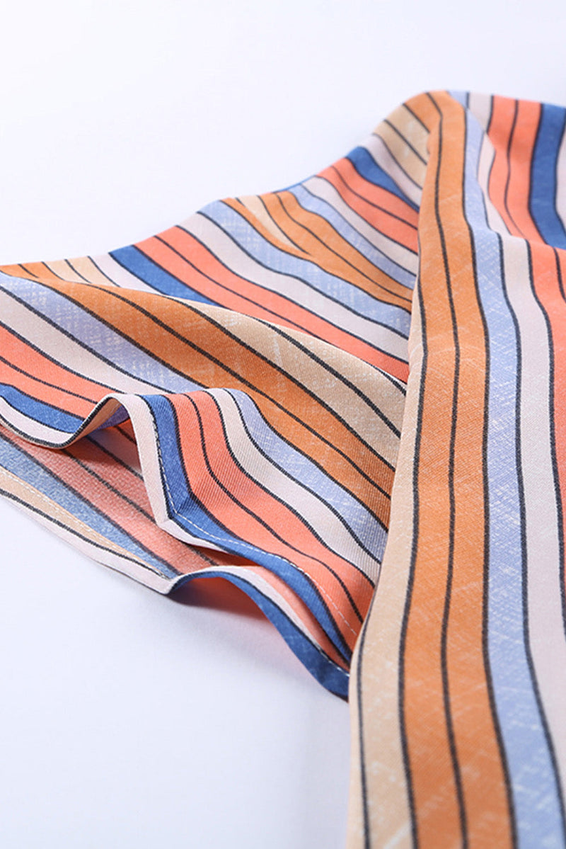 Orange Multi-color Striped Short Sleeve Shirt