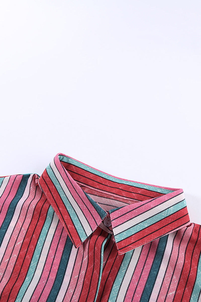 Casual Rose Multi-color Striped Short Sleeve Shirt