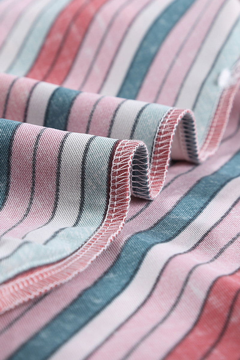 Casual Rose Multi-color Striped Short Sleeve Shirt