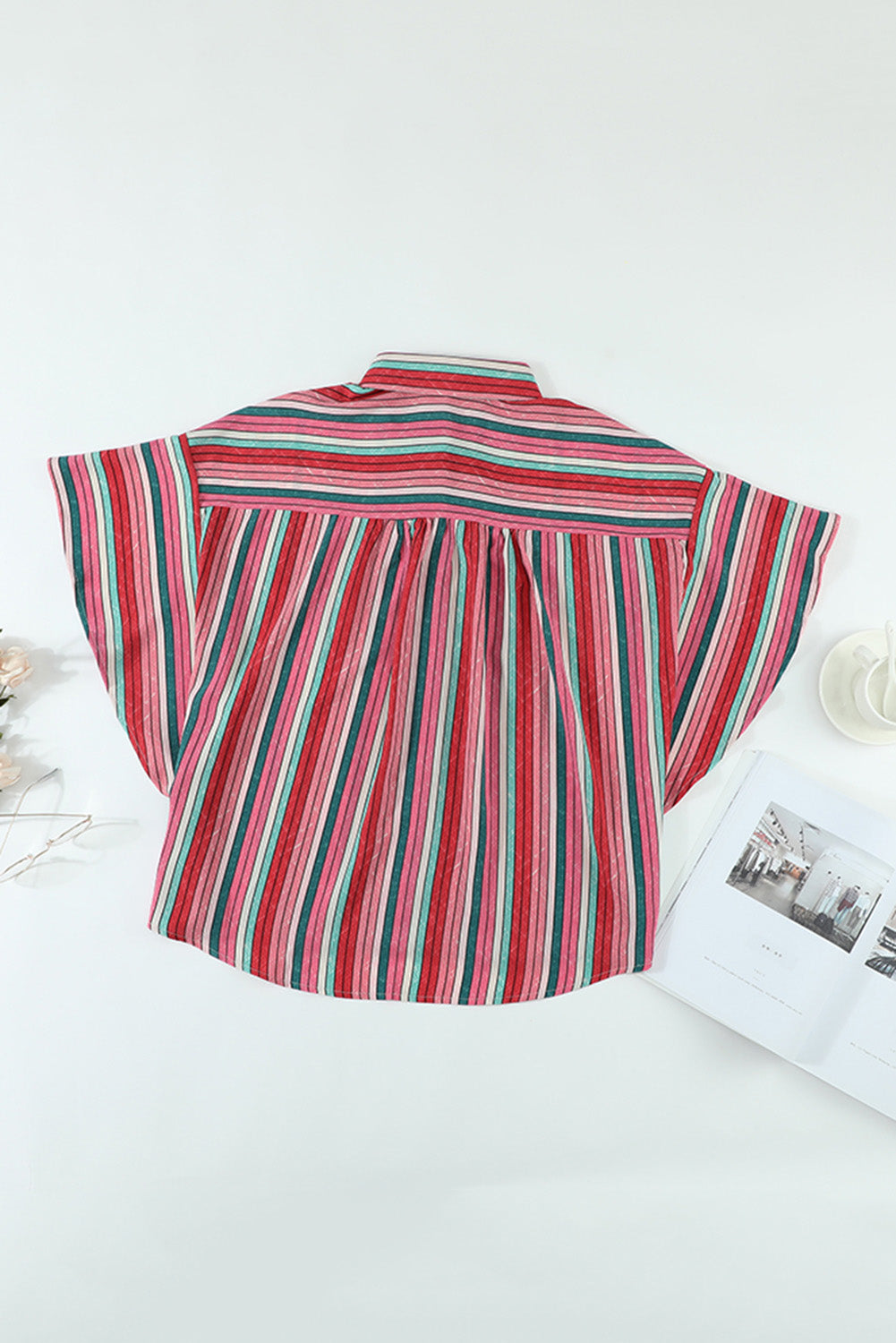 Casual Rose Multi-color Striped Short Sleeve Shirt