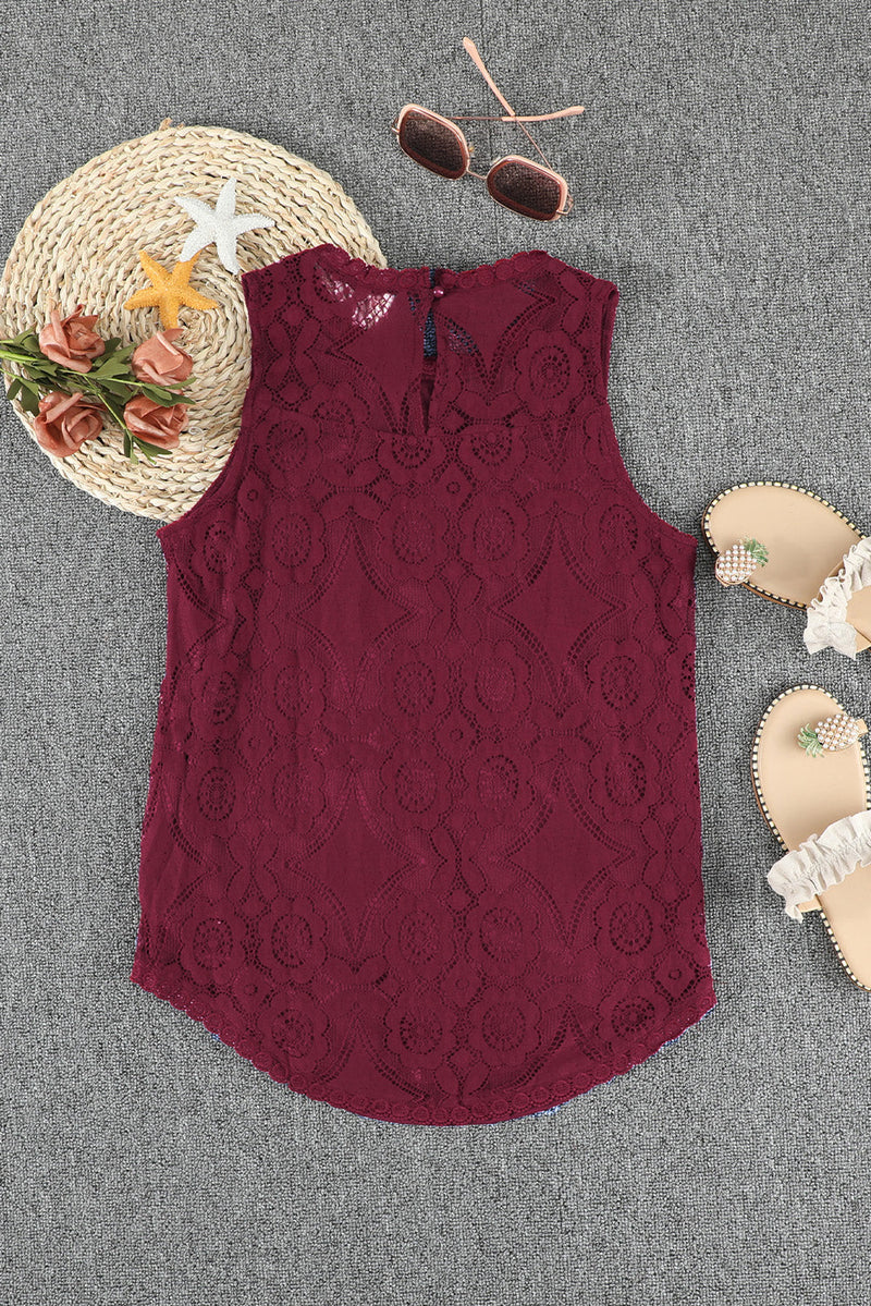 Summer Red Lace Hollow Out Sleeveless Tank Top