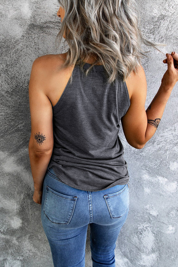 Fashion Grey Solid Color Crew Neck Tank Top