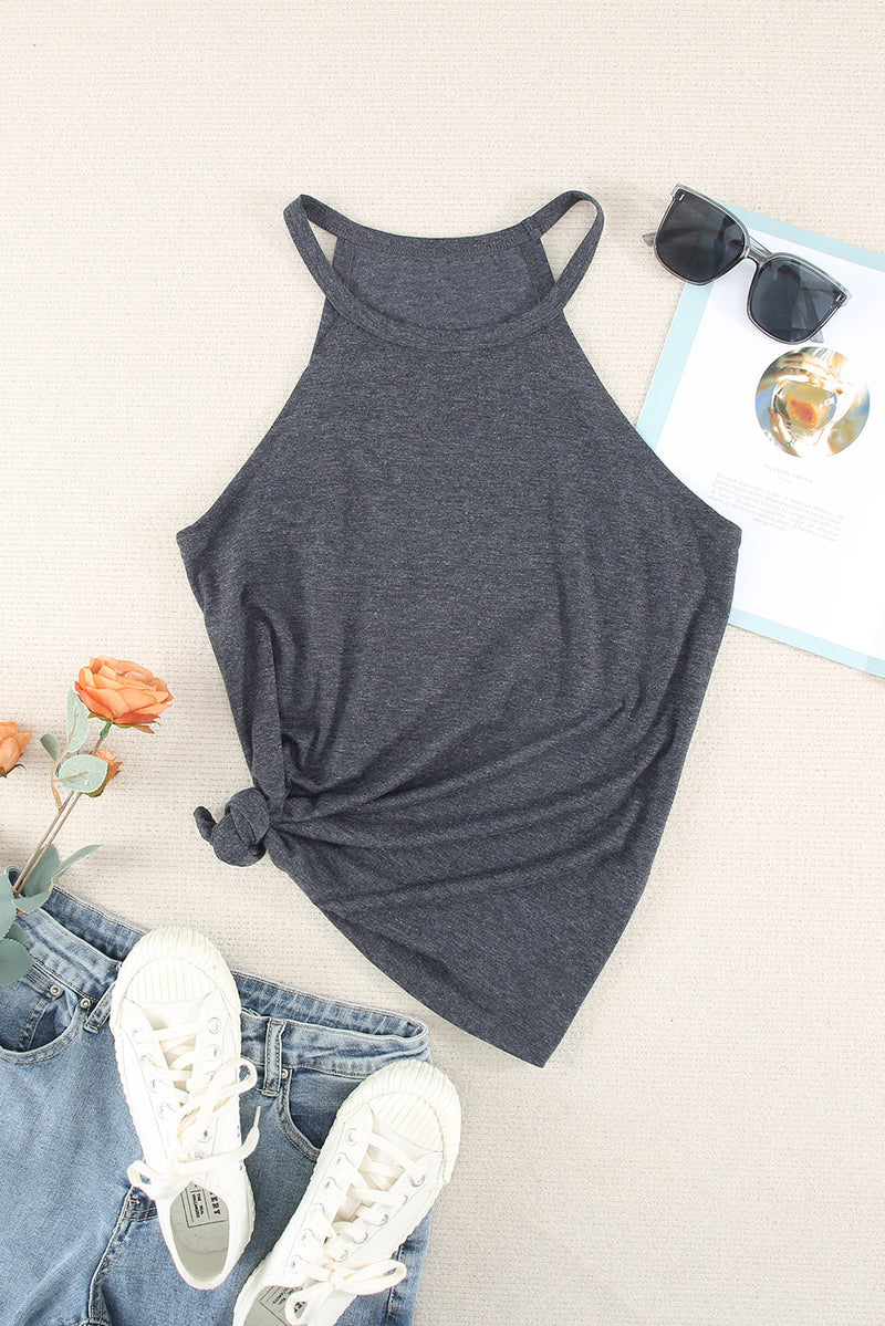 Fashion Grey Solid Color Crew Neck Tank Top