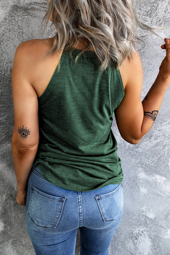 Brief Green Solid Color Crew Neck Tank Top