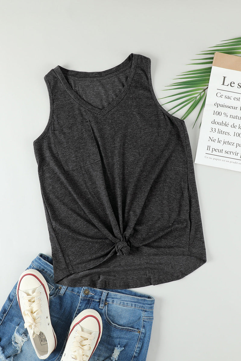 Womens Black V Neck Racerback Sport Tank Top with Pocket