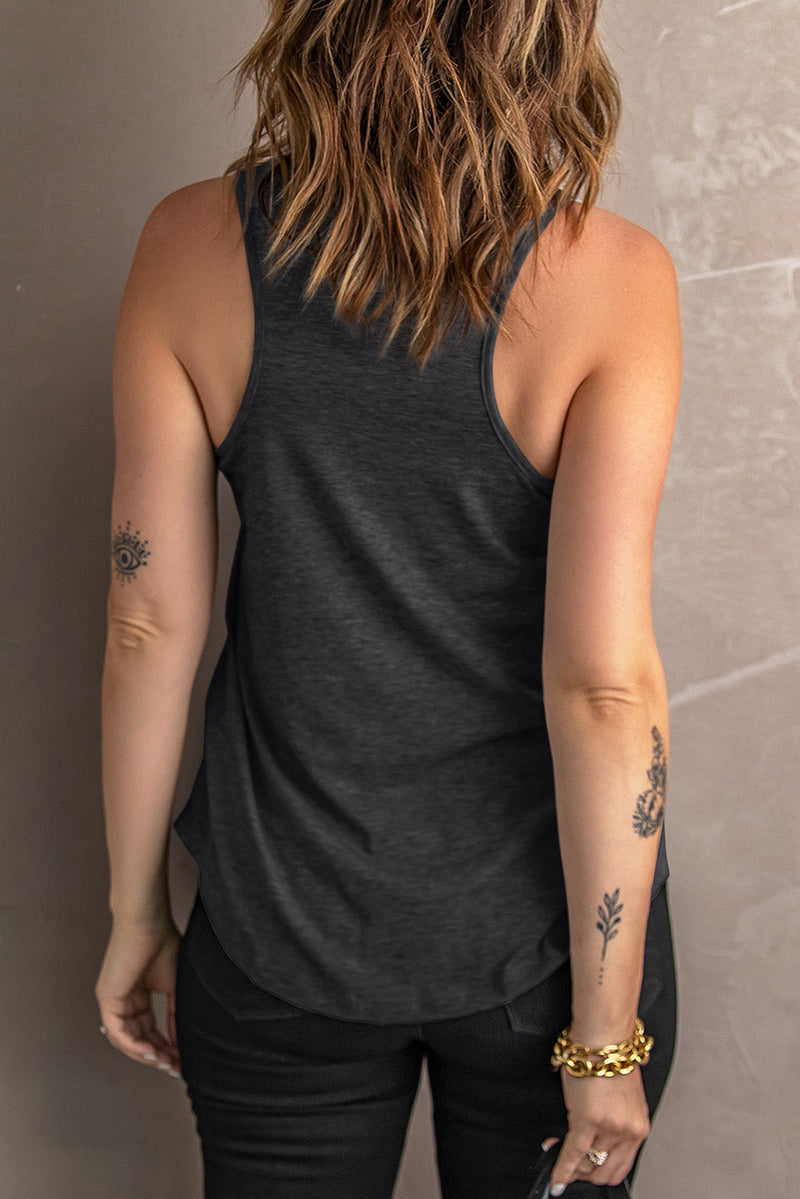 Womens Black V Neck Racerback Sport Tank Top with Pocket