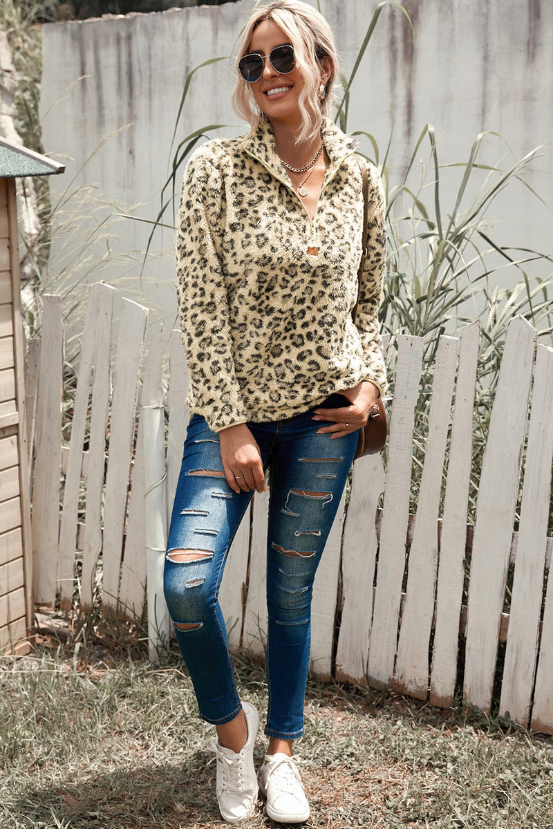 Brown Leopard Fleece Sweatshirt