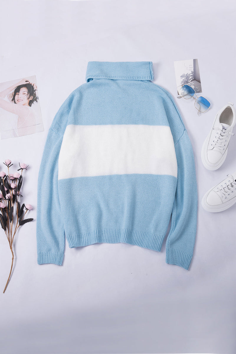 Winter Colorblock Turtleneck Loose Knitted Sweater