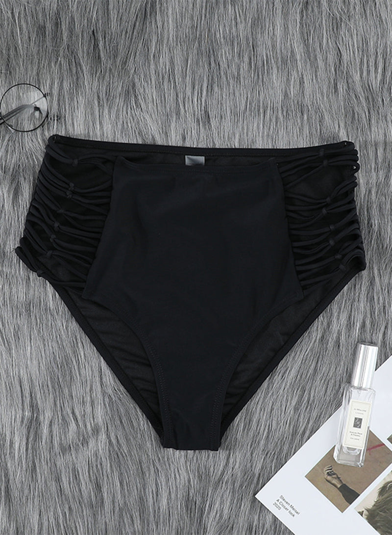 Women's Black Hollow-out Sides High Waist Swim Bottoms