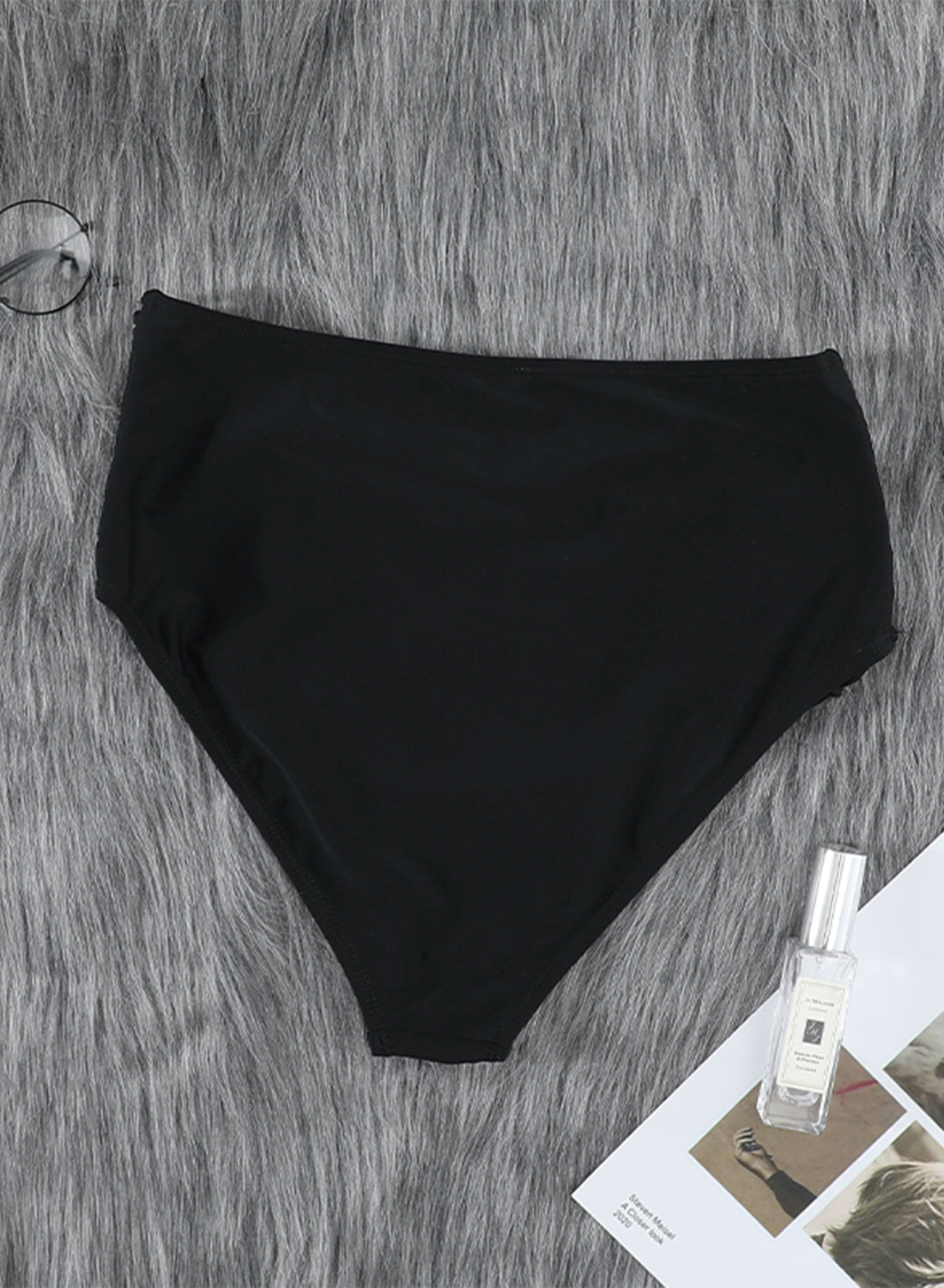 Women's Black Hollow-out Sides High Waist Swim Bottoms