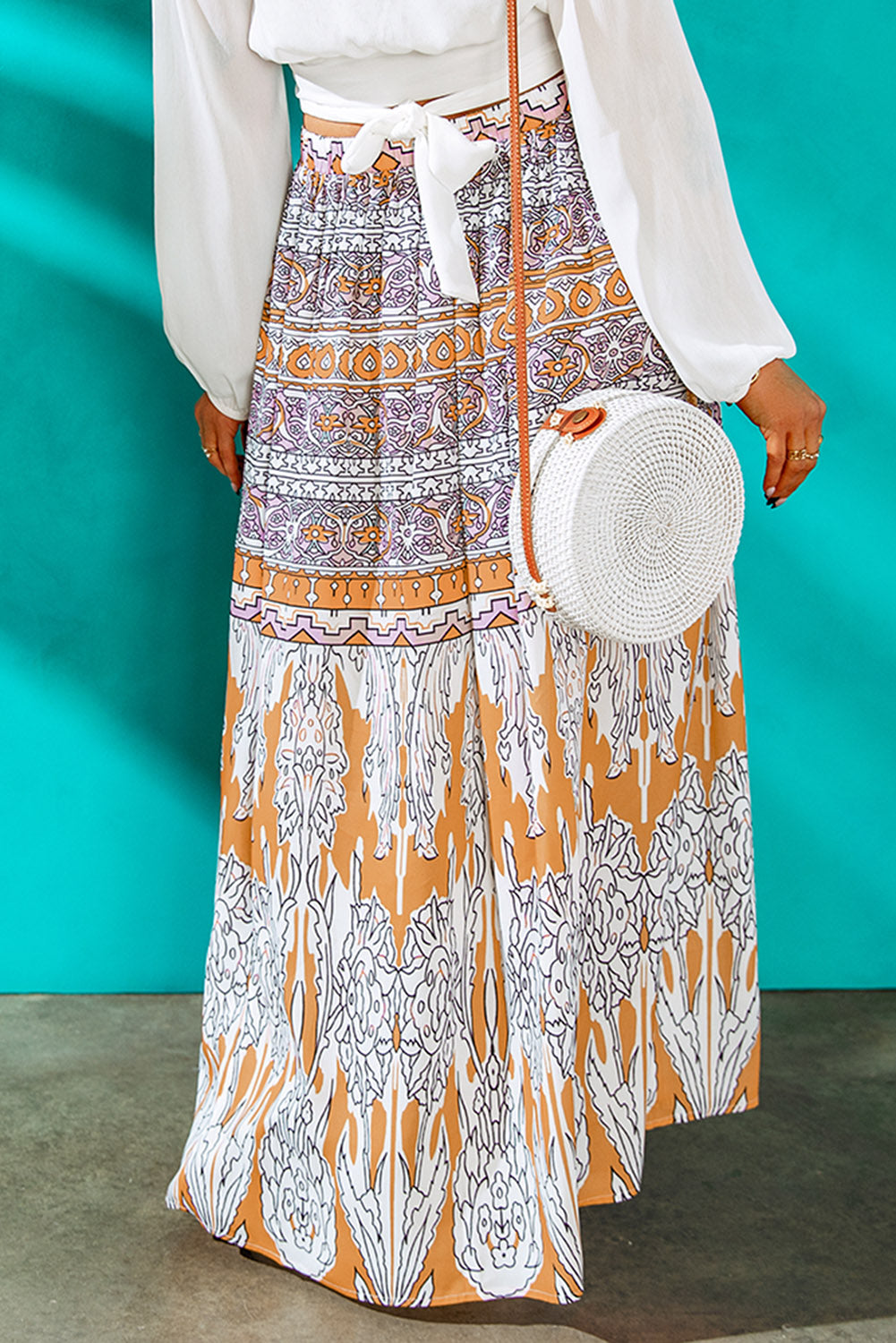 Yellow Boho Tribal Print Mid Waist Maxi Skirt