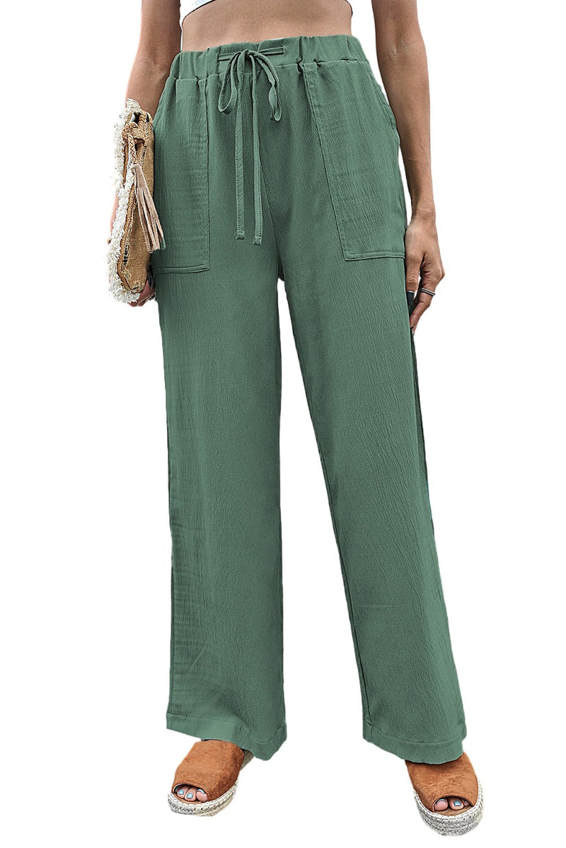 Green Crinkled Wide Leg Pants