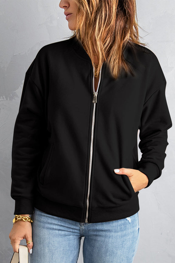 Womens Black Zip-up Jacket with Pocket