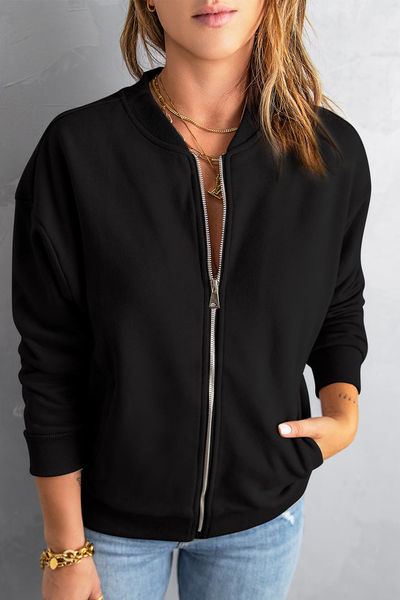 Womens Black Zip-up Jacket with Pocket