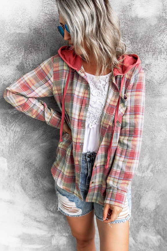 Plaid Hooded Shirt Coat