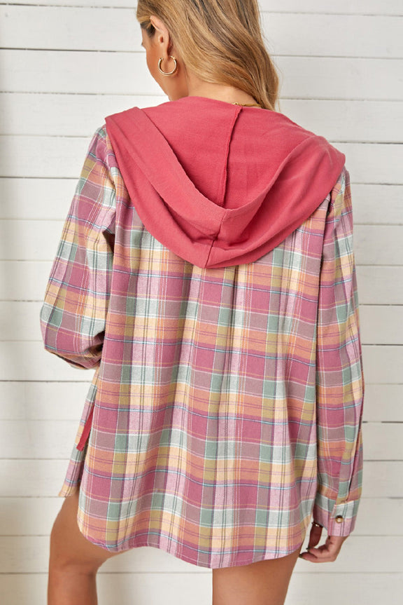 Casual Drawstring Plaid Hooded Shirt Coat