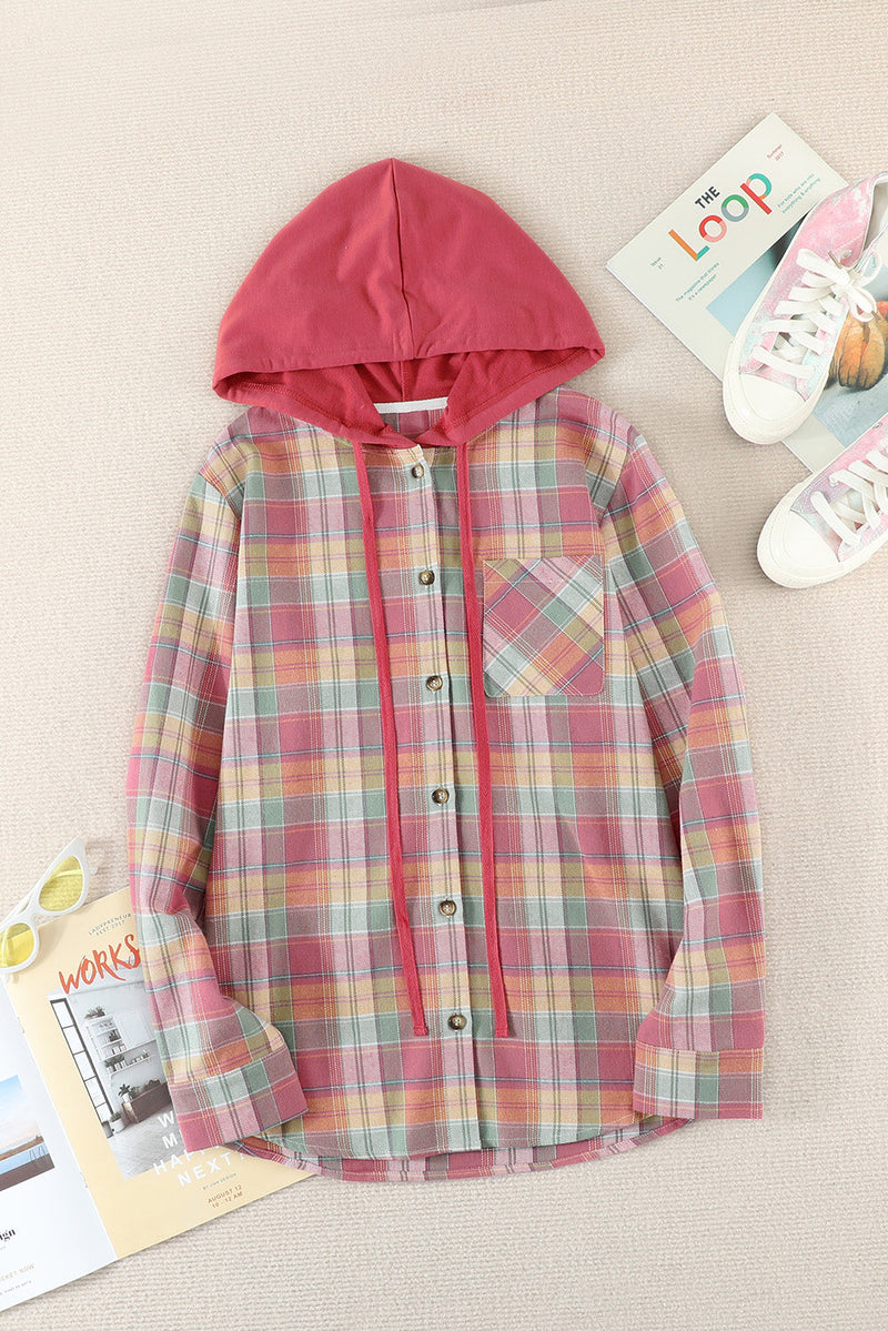 Casual Drawstring Plaid Hooded Shirt Coat