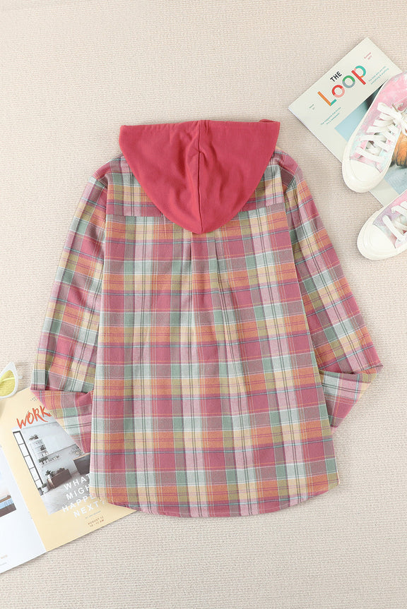 Casual Drawstring Plaid Hooded Shirt Coat