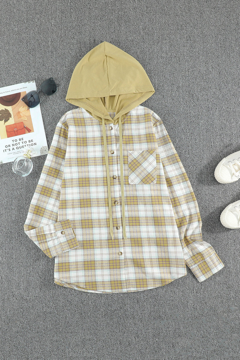 Casual Drawstring Plaid Hooded Shirt Coat