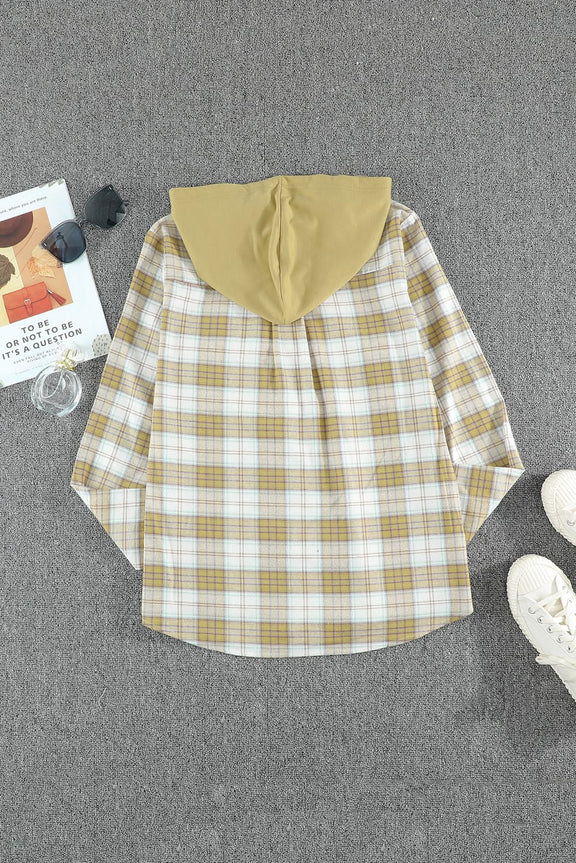 Casual Drawstring Plaid Hooded Shirt Coat