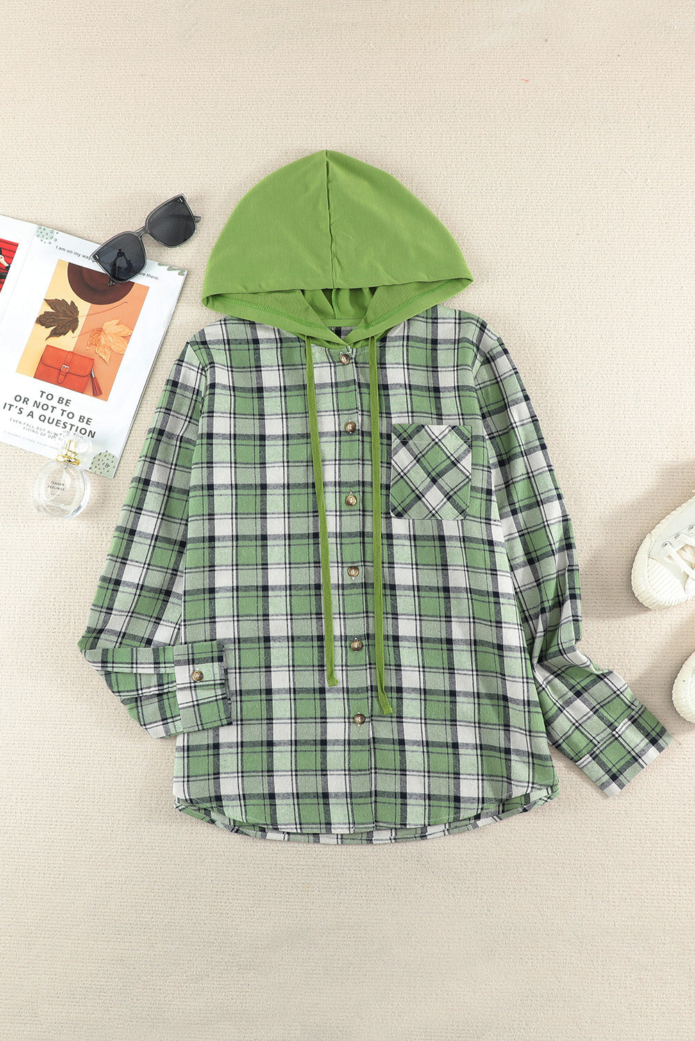 Casual Drawstring Plaid Hooded Shirt Coat