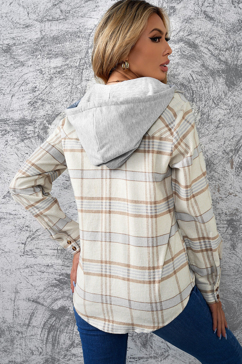 Khaki Plaid Hooded Shacket