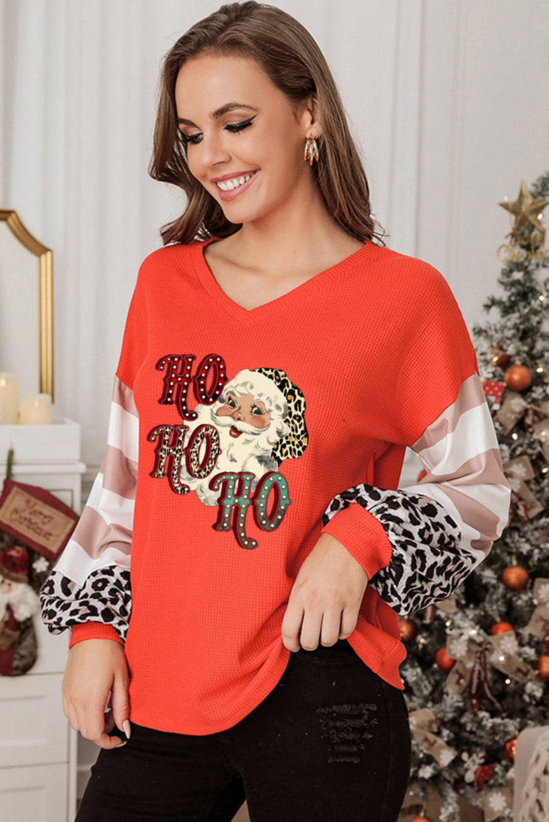 Letter Christmas Graphic Print Waffle Knit Top