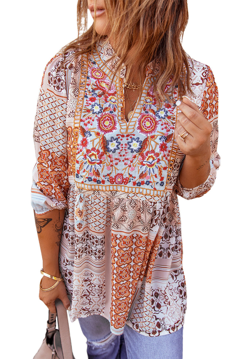 Embroidered Boho Babydoll Top