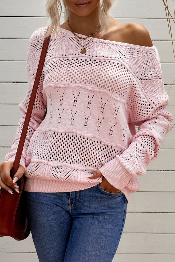 Cute Pink Drop Shoulder Knitted Pullover Sweater